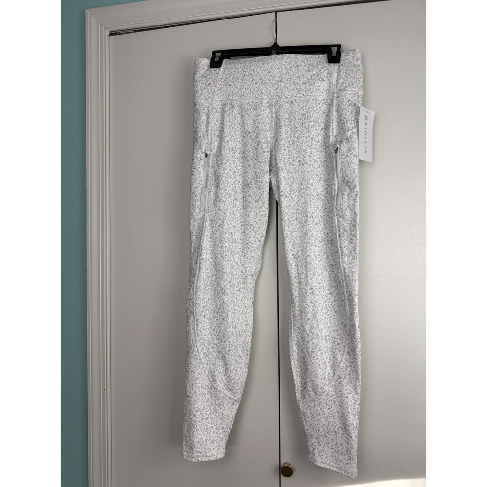 Athleta Rainier Tight Leggings White Grey Green Speckled Print L 487745-35 NWT